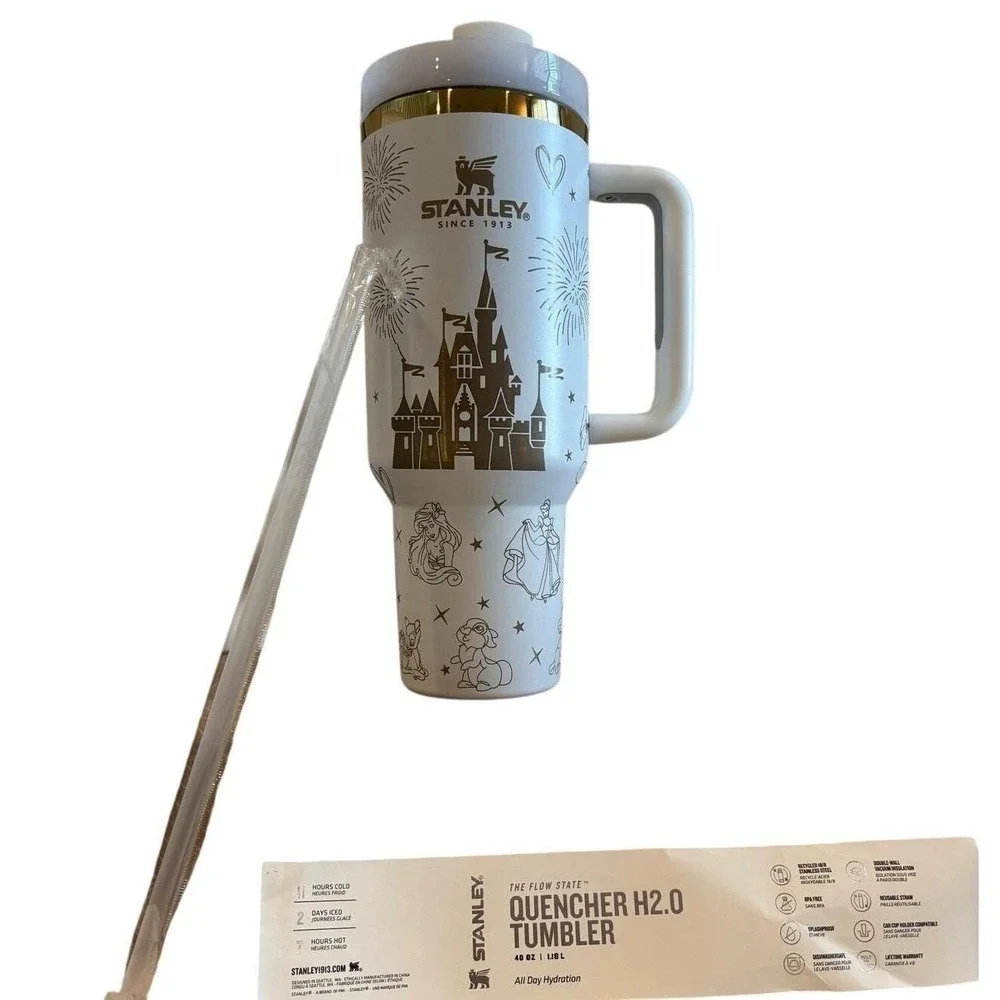 Stanley‎ Quencher H2.0 FlowState Tumbler 40oz Disney Castle White Gold Limited